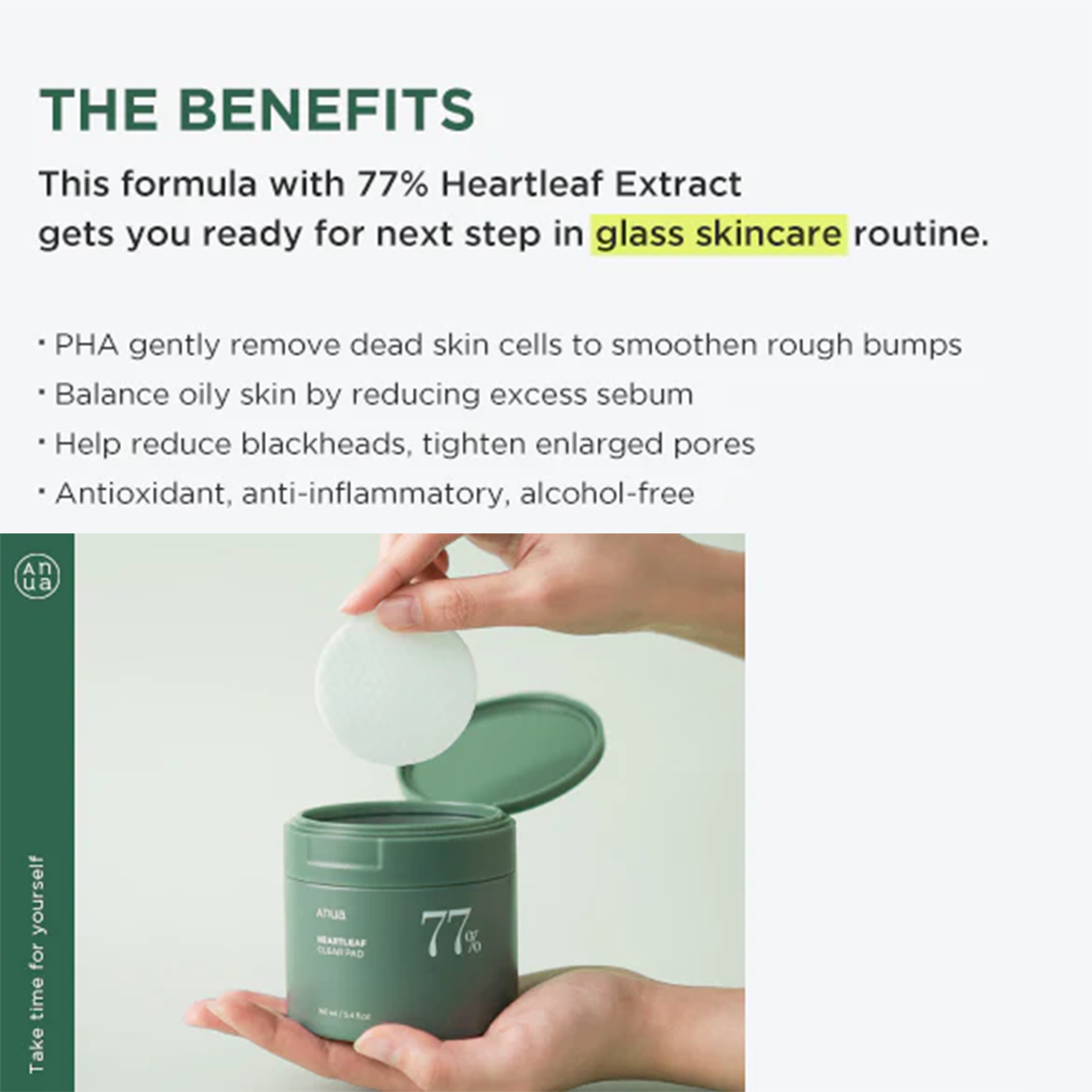 Anua Heartleaf 77% Clear Pad is formulated with heartleaf.