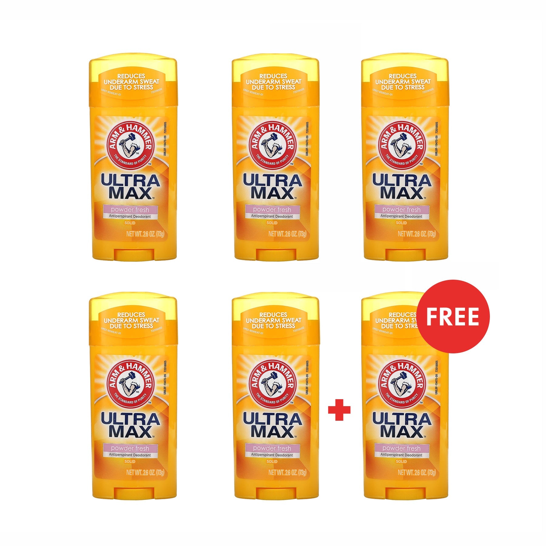 Arm & Hammer Ultra Max Powder Fresh Deodorant (5 + 1 FREE PCS ) Bundle Offer - 73gm