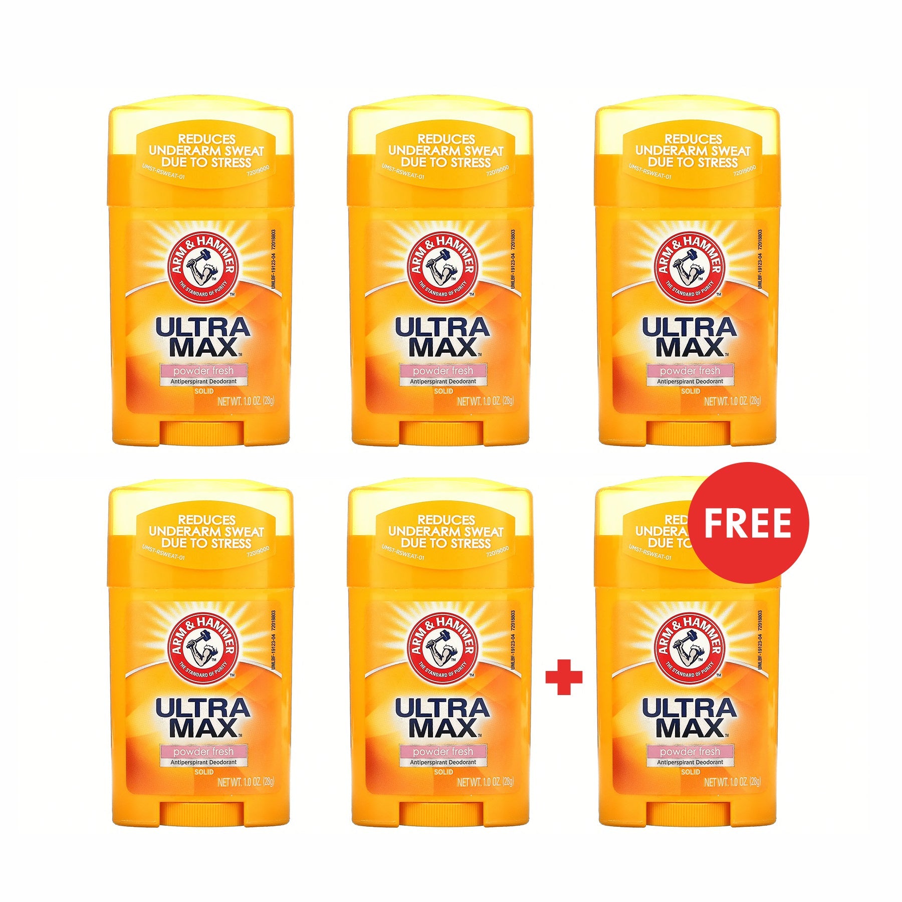 Arm & Hammer Ultra Max Powder Fresh Deodorant (5 + 1 FREE PCS ) Bundle Offer - 28gm