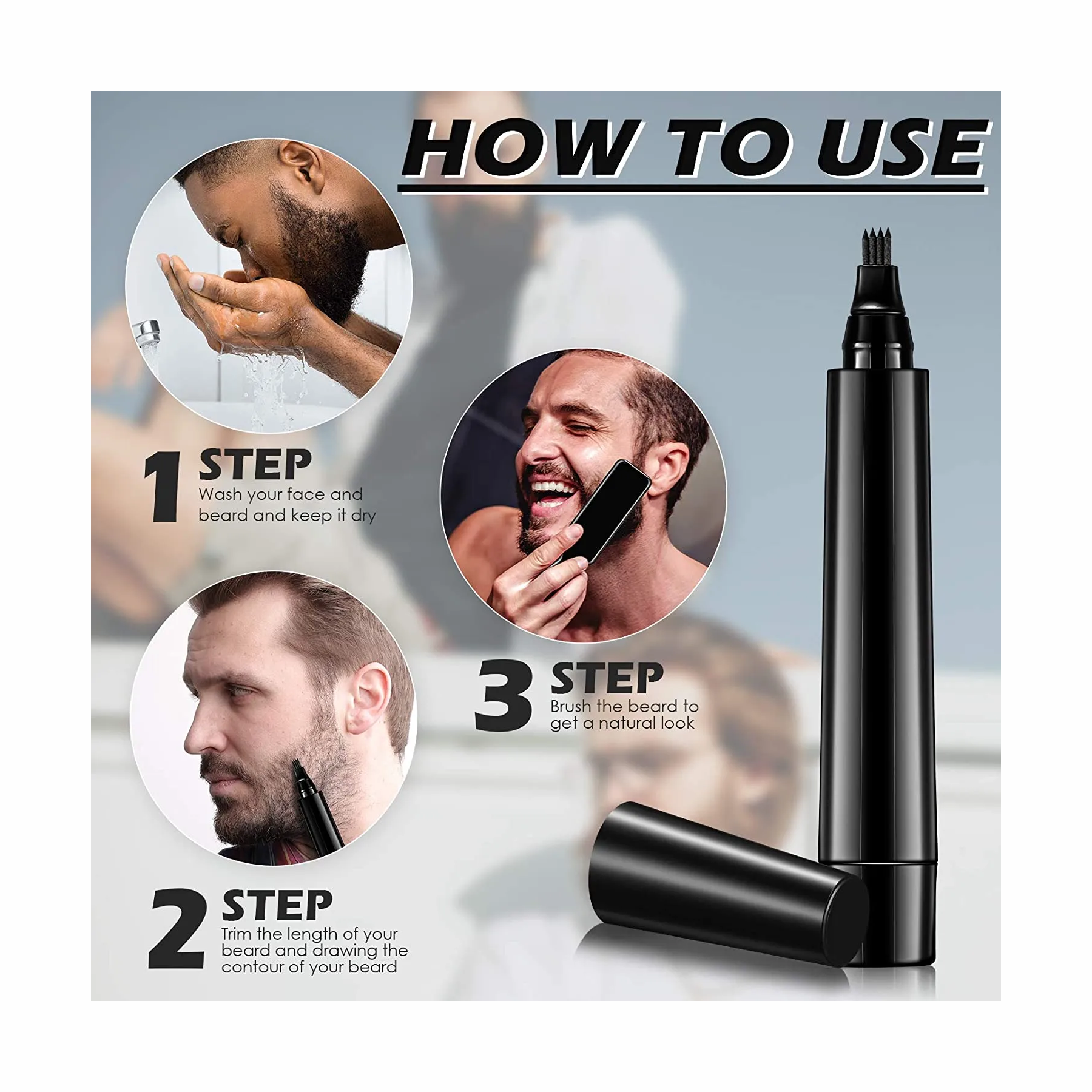 Beard Filler Pen with Comb For Men