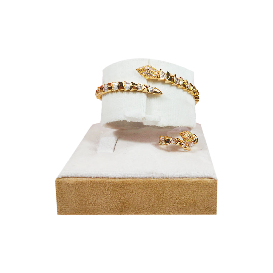 Statement Golden & Silver Stoned Snake Bracelet And Ring Set