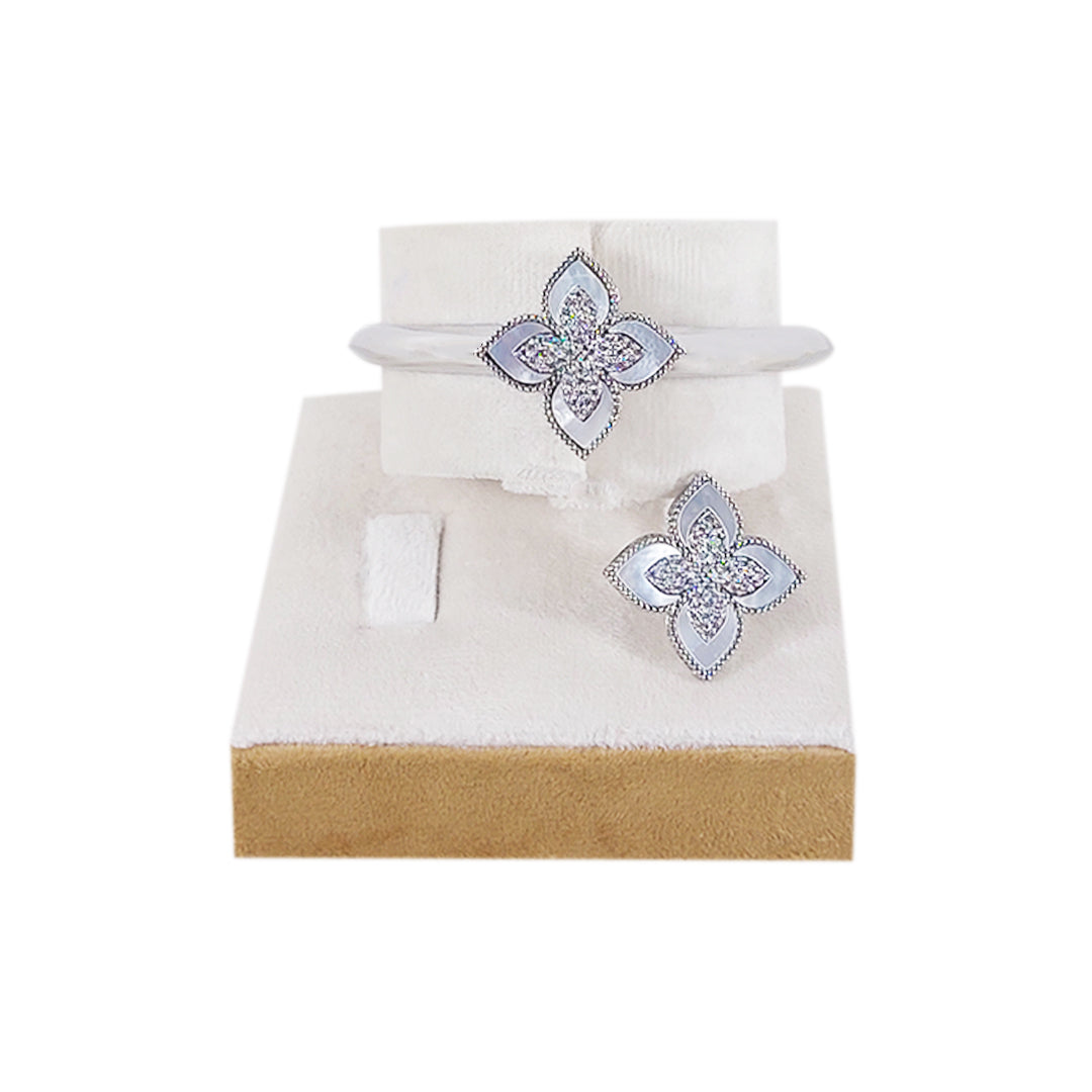 Silver Flower Bracelet and Ring Set For Traditional and Western Wear