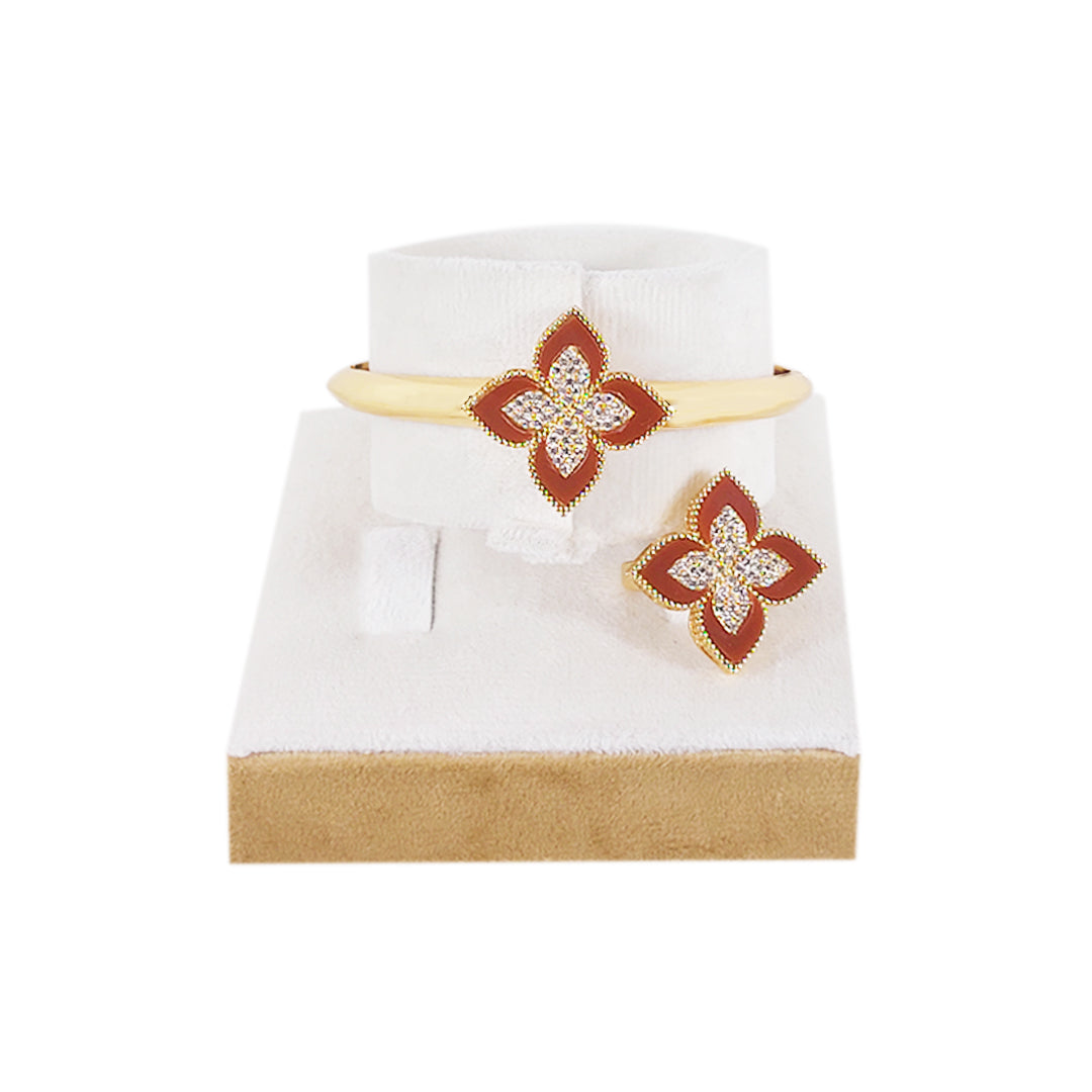 Golden Flower Bracelet and Ring Set For Traditional and Western Wear