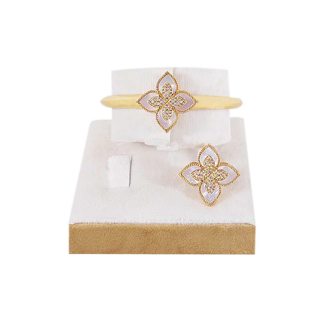Golden Flower Bracelet and Ring Set For Traditional and Western Wear