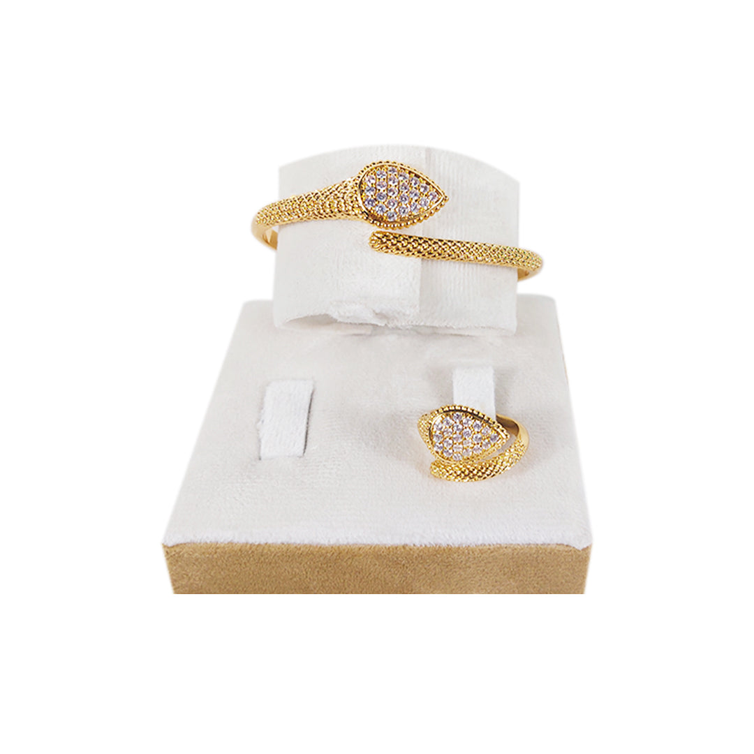 Leaf Shaped Golden & Silver Bracelet and Ring Set