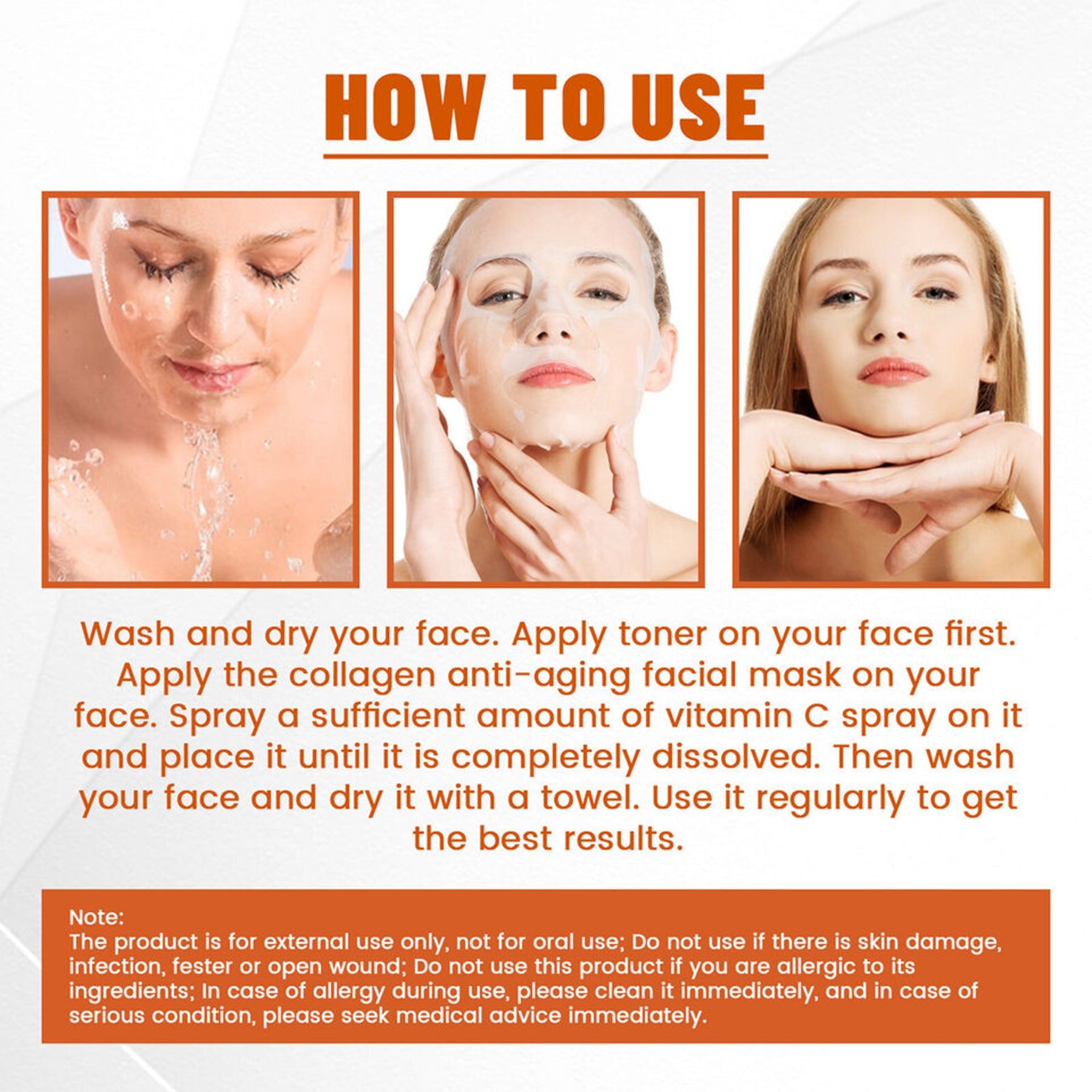 Eelhoe Infusing Collagen Concentrate Mask - 5pc Masks + 50ml Vitamin C Spray. Experience intensive skincare with rapid collagen absorption for radiant.