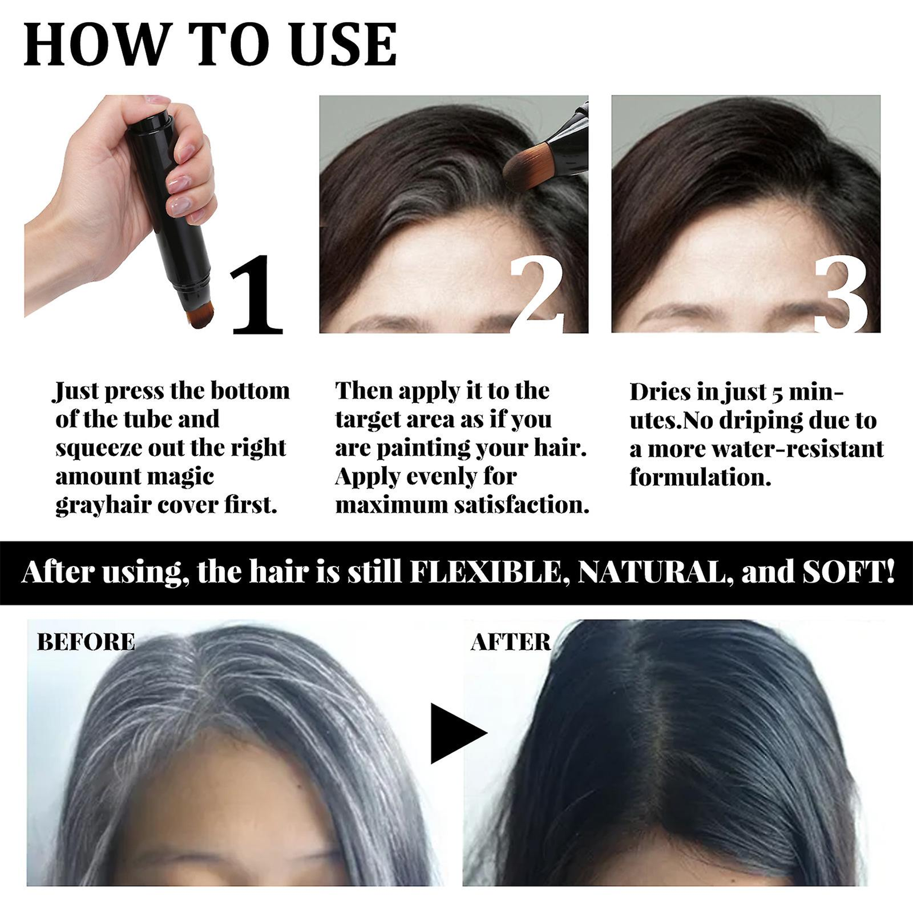 Eelhoe Magic Grayhair Cover - Easy-to-use hair dye stick for covering gray roots. 