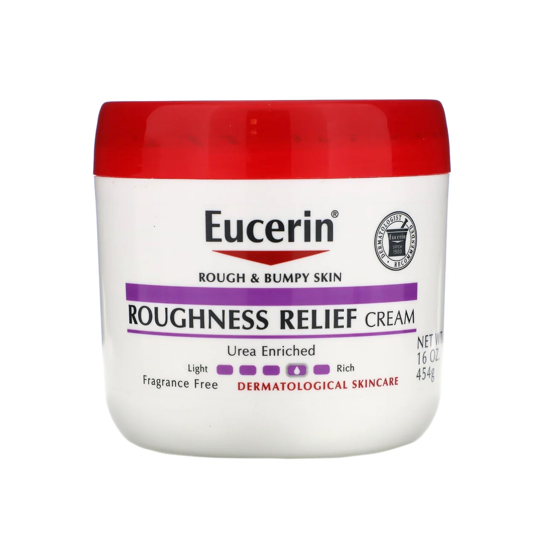  Eucerin Roughness Relief Cream for Dry Skin - 454gm - A jar of cream with Eucerin branding, clinically proven to smooth rough, bumpy skin.