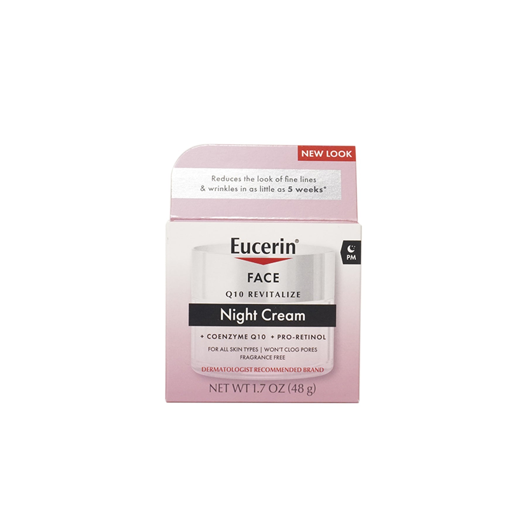 Eucerin Q10 Anti-Wrinkle Night Cream + Pro-Retinol - 48gm - Jar of night cream with ingredients, suitable for sensitive skin.