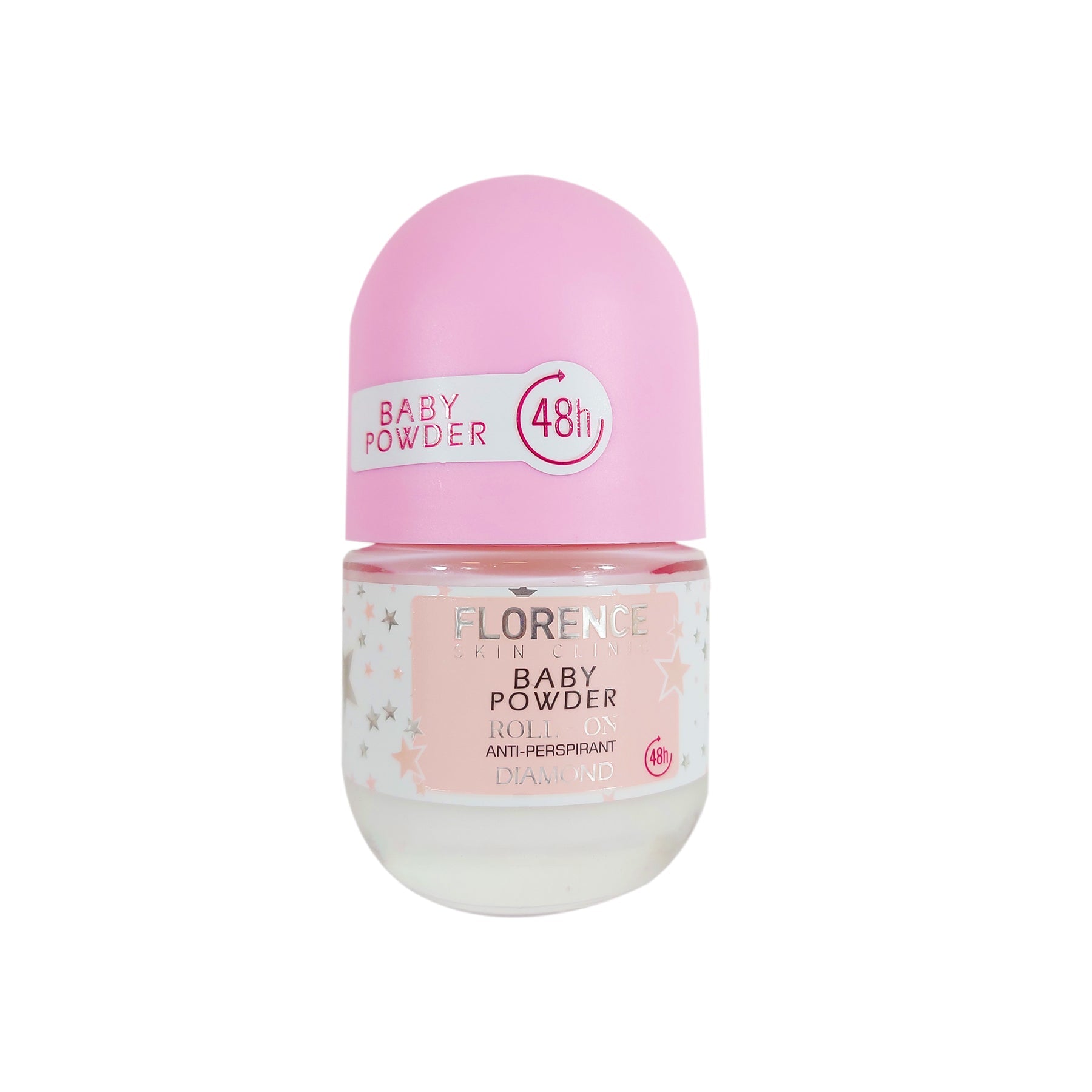 Florence Baby Powder Antiperspirant Pink Roll-On - 50ml. Provides 24-hour protection against odor and perspiration.
