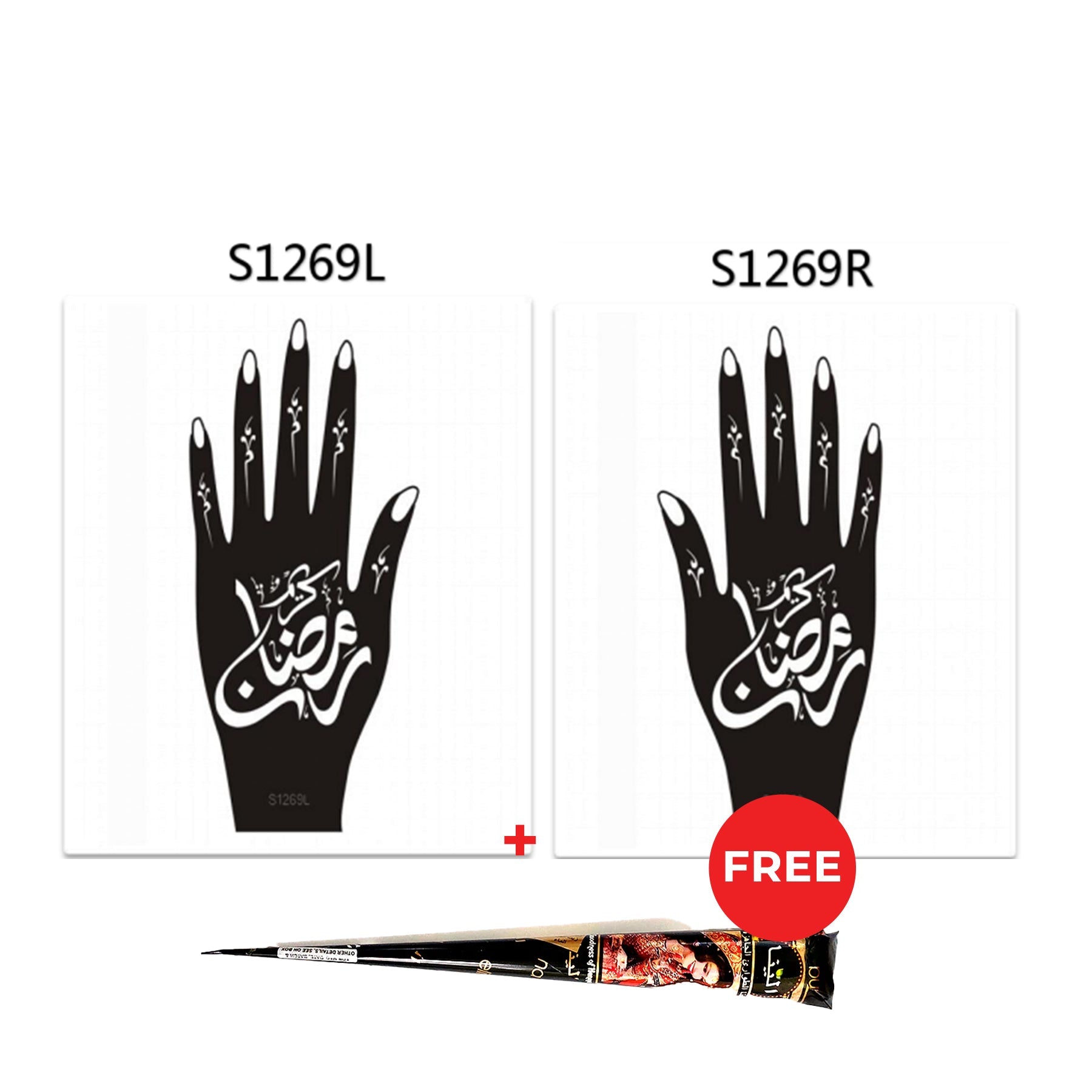 Henna Hand Stickers ( Set of Two ) + FREE Henna Cone