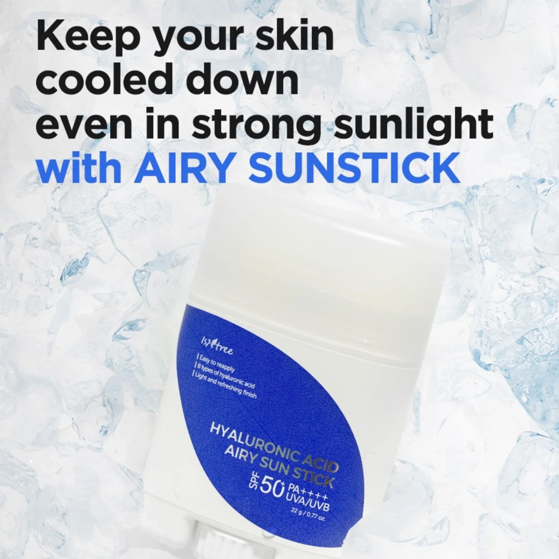 Isntree Hyaluronic Acid Airy Sun Stick - 22g. Lightweight and portable sun stick with broad-spectrum.