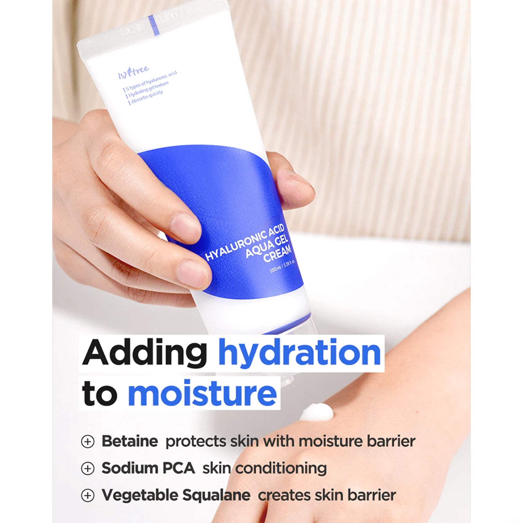 Isntree Hyaluronic Acid Aqua Gel Cream - 100ml. Lightweight gel cream with 5 types of hyaluronic acid for intense hydration. 