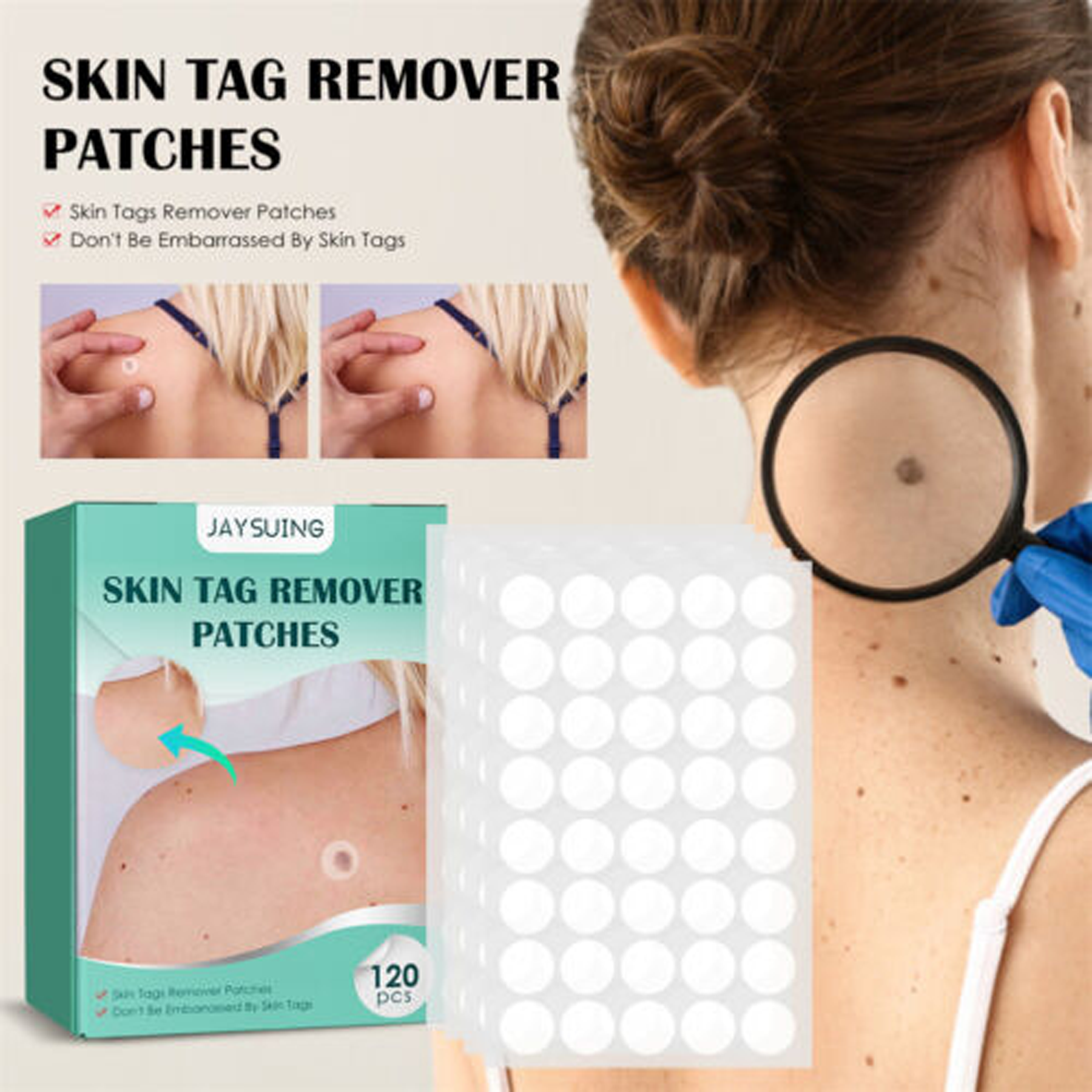 Jaysuing Skin Tag Removal Patches - 120 pcs. Instant relief from wart pain. 