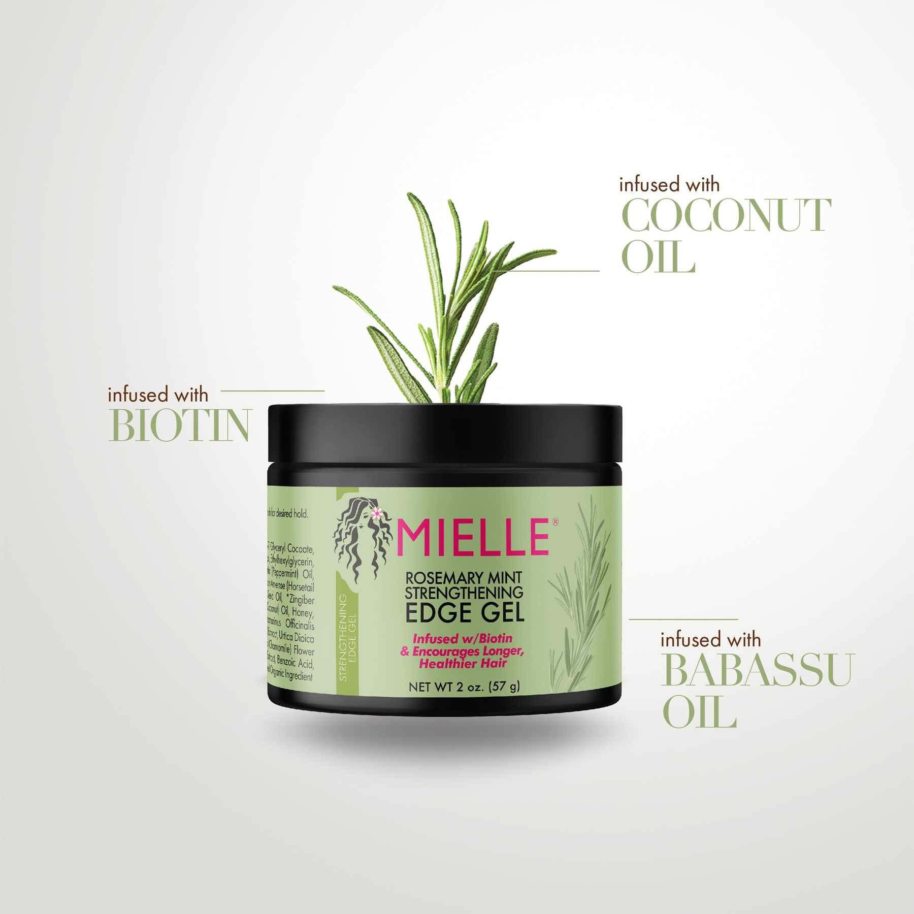 Mielle Rosemary Mint Strengthening Edge Gel - 57g - A jar of edge gel.