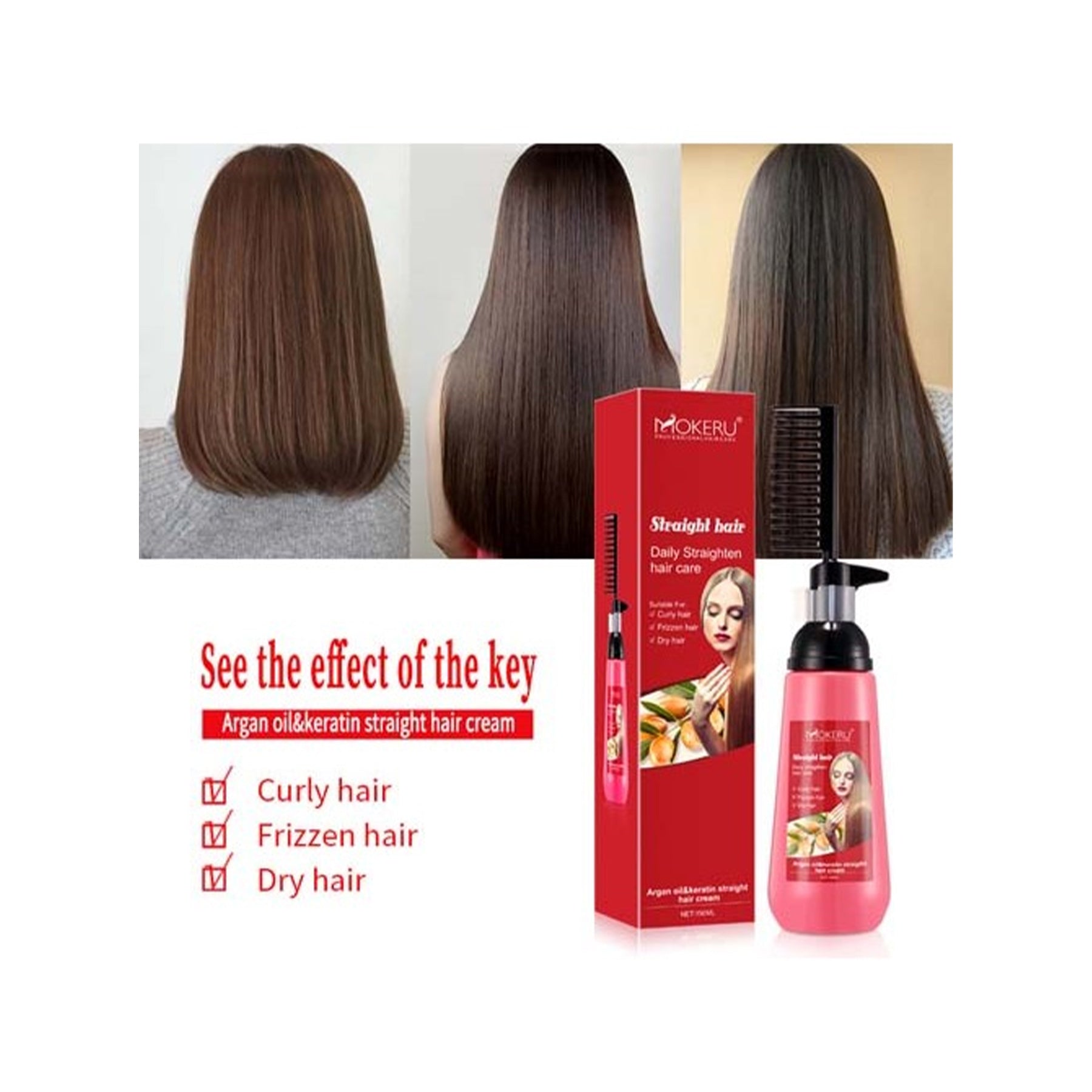Mokeru Straight Hair Cream with Comb 150ml