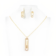 Necklace And Earring Set (Long Oval- Golden) - NES02