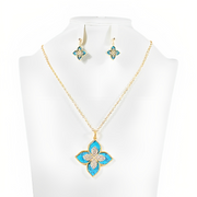 Four Leaf Golden Simple And Elegant Necklace And Earrings Set