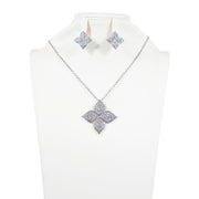 Silvered & Golden Coloured Four-Leaf Flower Necklace and Earring Set