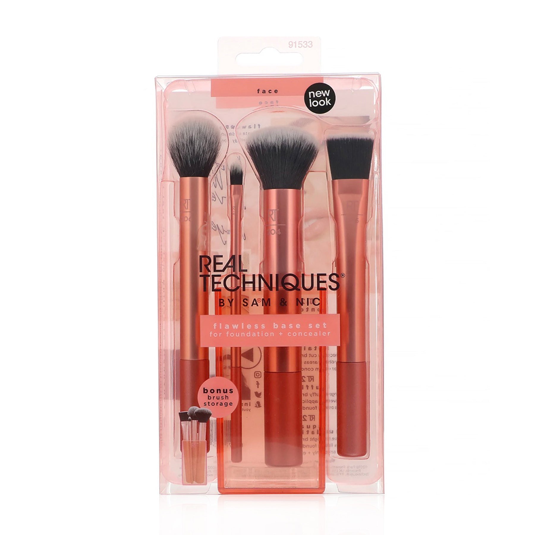 Real Techniques Flawless Base Set - Makeup brushes and storage cup