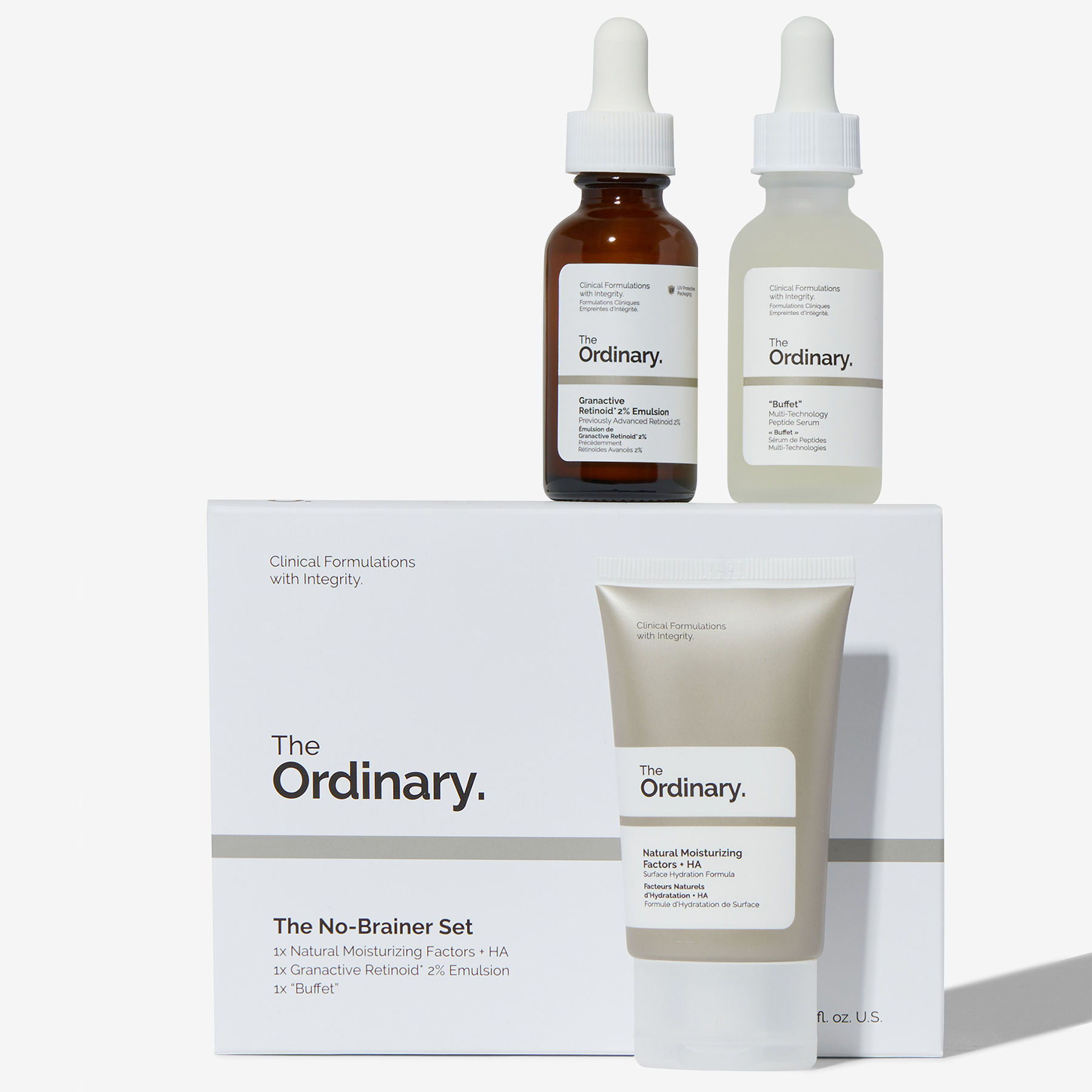 The Ordinary The No-Brainer Set - Natural Moisturizing Factors + HA + Granactive Retinol * 2% Emulsion + ''Buffet'' -3x 30ml