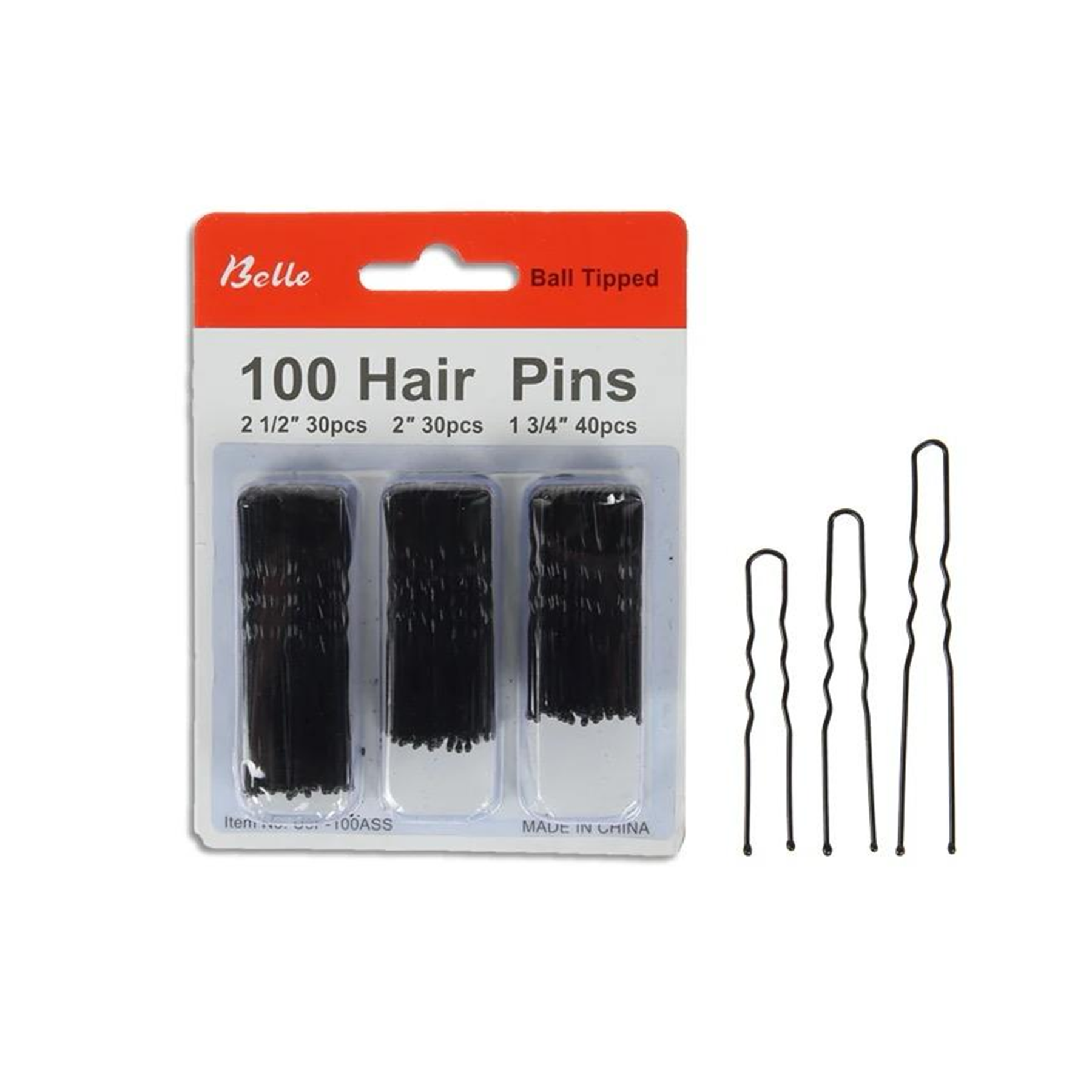 100 U Pins for Hair in 3 Different Sizes