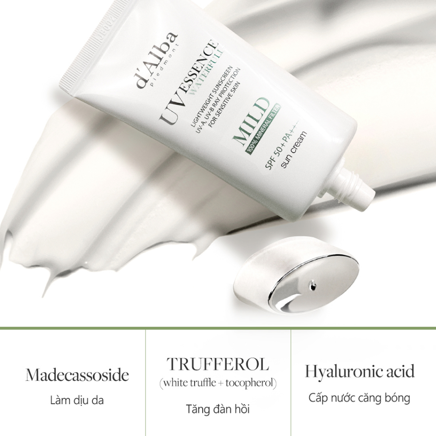Key Benefits of d'Alba UV Essence Mineral Sun Cream SPF50+