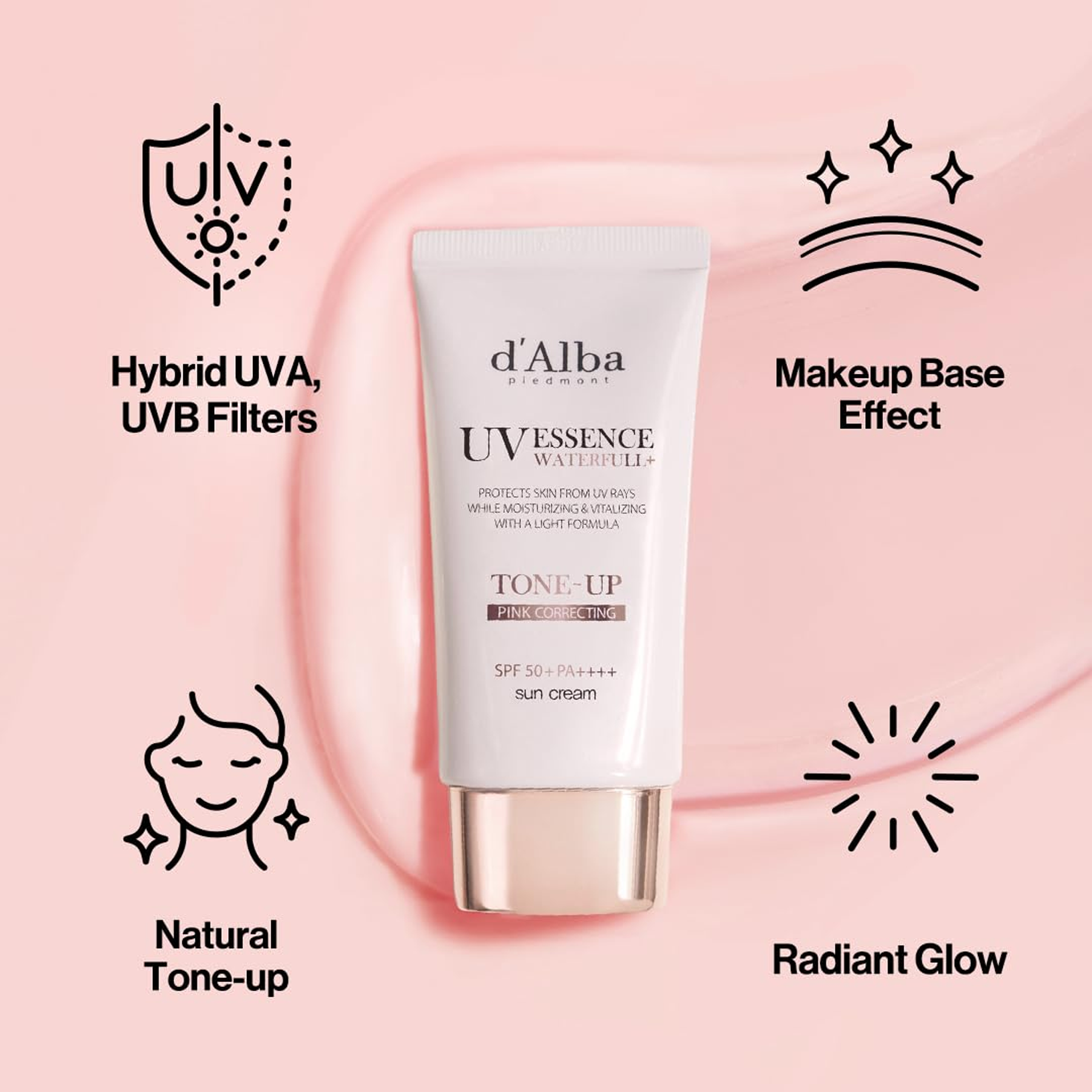 Key Benefits of d'Alba UV Essence Pink Tone-Up Correcting Sun Cream 