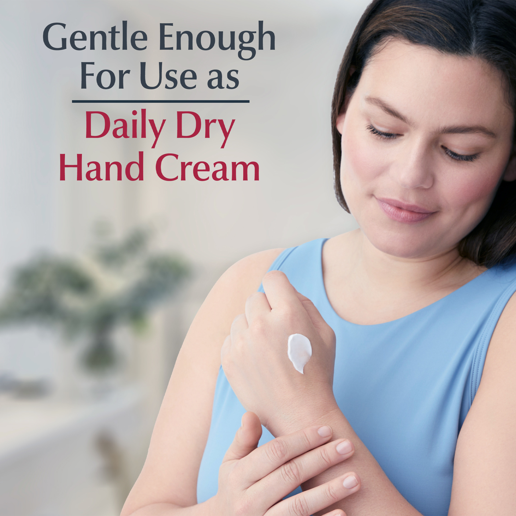 Tube of Eucerin Advanced Repair Hand Cream with Ceramide 3 and Natural Moisturizing Factors, ideal for dry, rough hands.