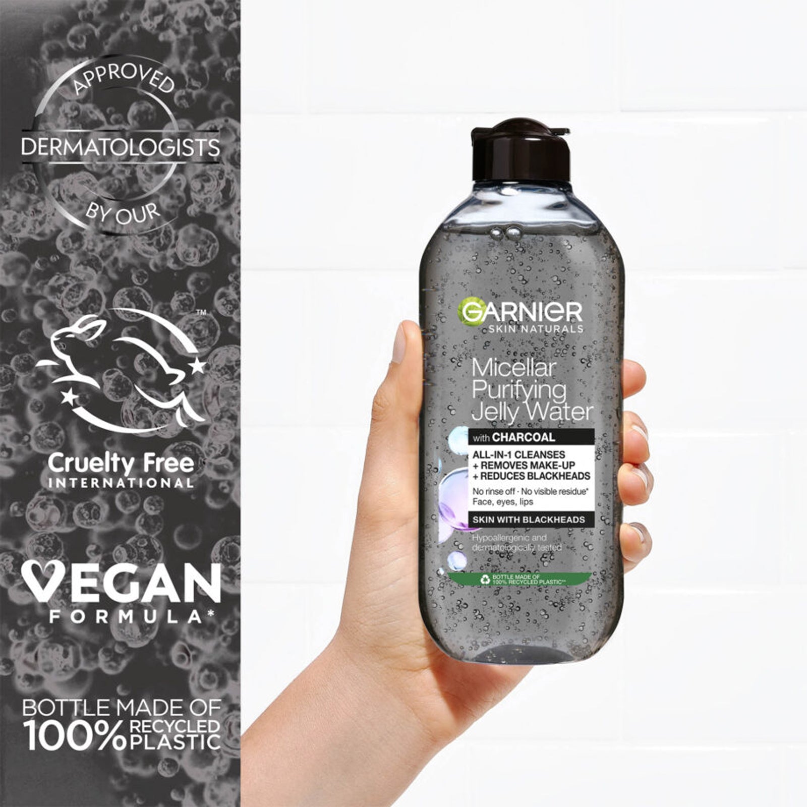 Garnier Skinactive Micellar Cleansing  Water with Charcoal - 400 ml + FREE Makeup Remover Pad