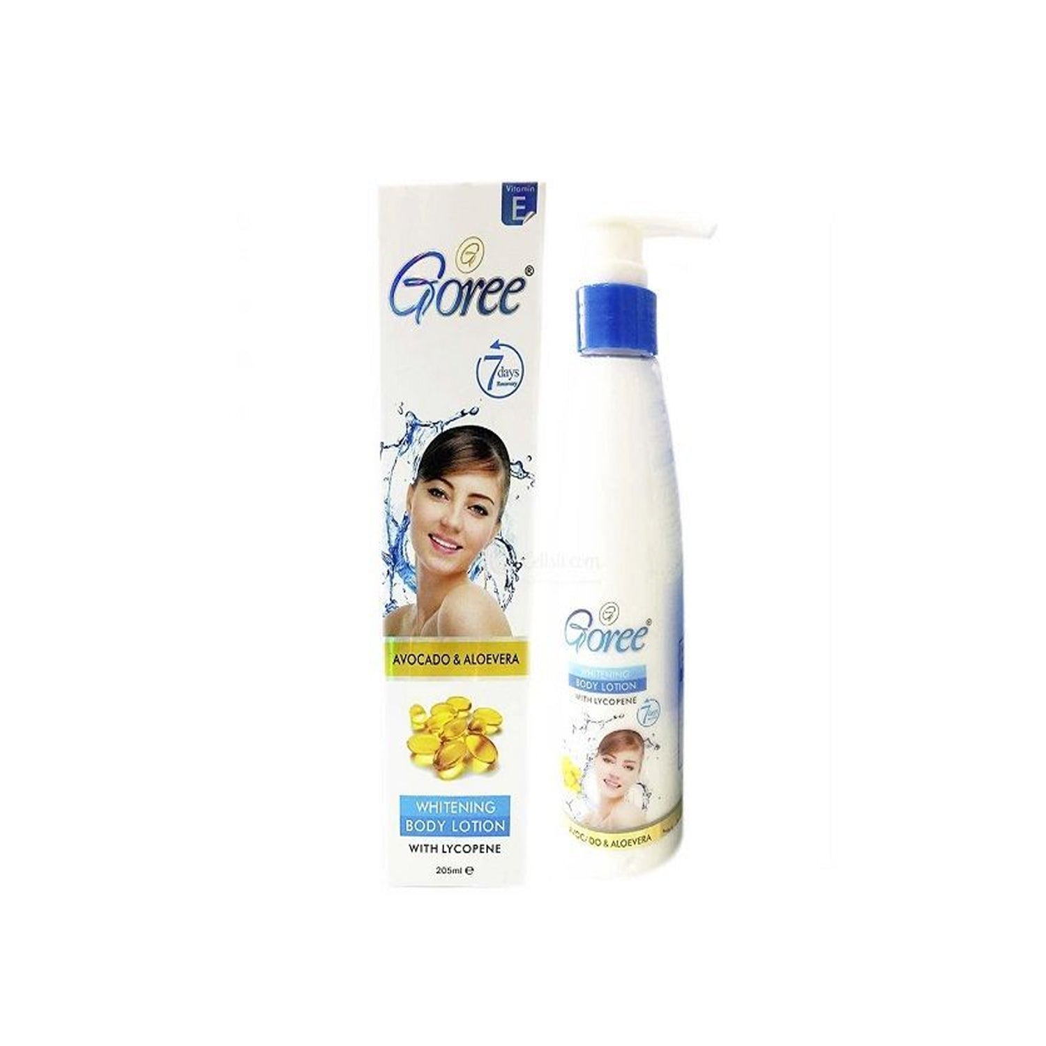 Goree Avocado & Aloe Vera Whitening Body Lotion with Lycopene 205ml - Enriched with avocado, aloe vera, and lycopene for radiant skin. 