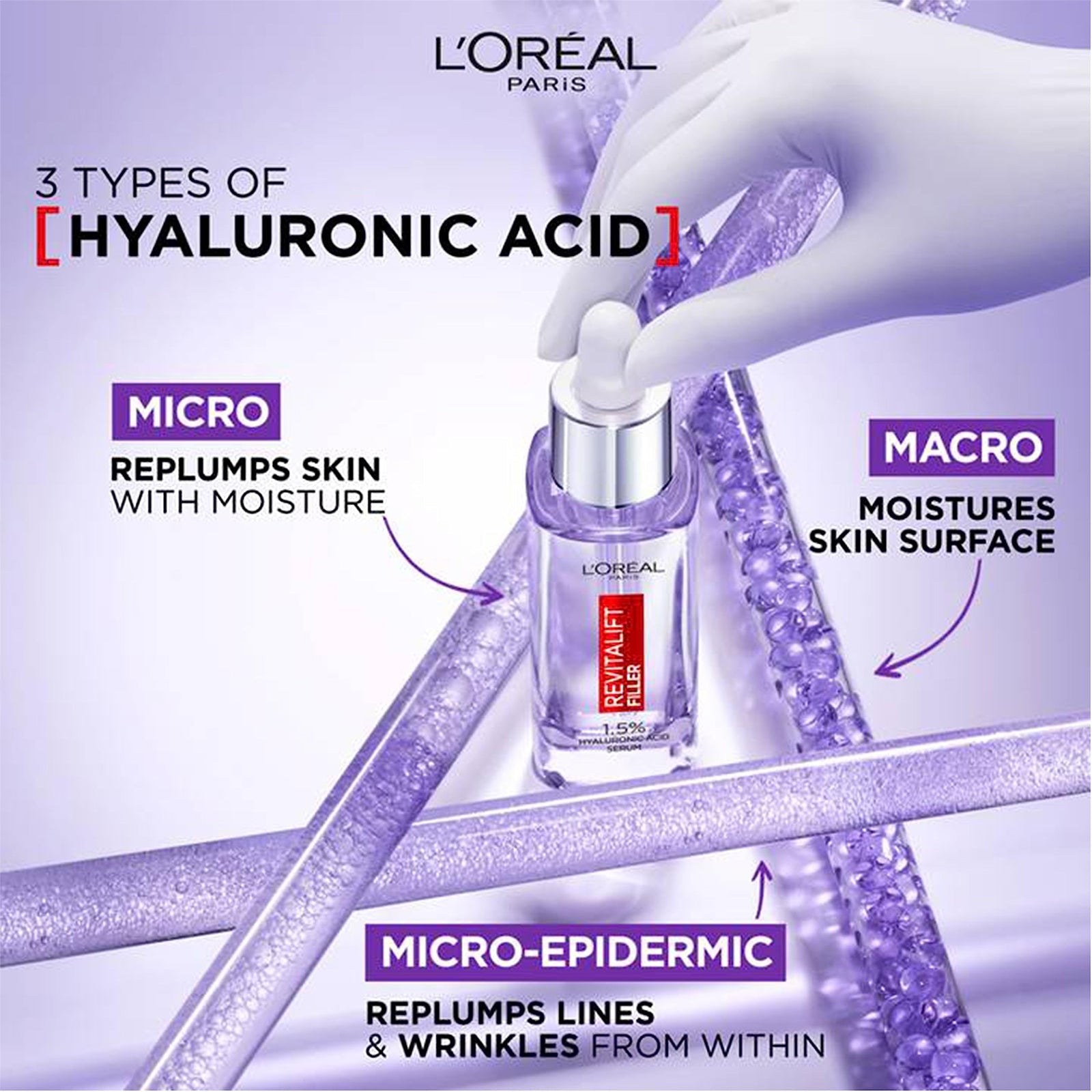 L'Oreal Paris Revitalift Filler + Hyaluronic Acid Anti-wrinkle Serum - 30 ml bottle.