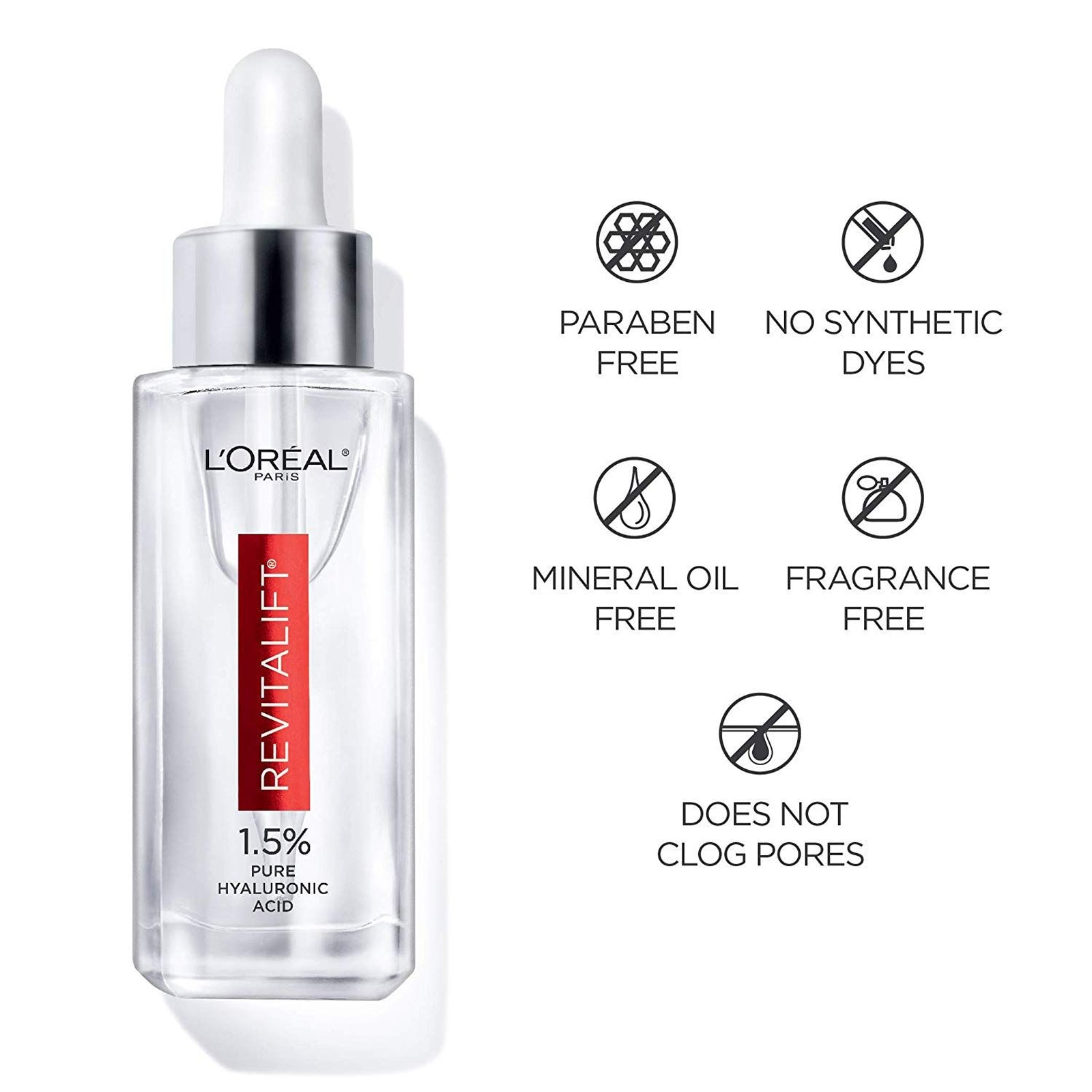 L'Oreal Paris Revitalift 1.5% Pure Hyaluronic Acid Face Serum - 30ml bottle with Vitamin C.