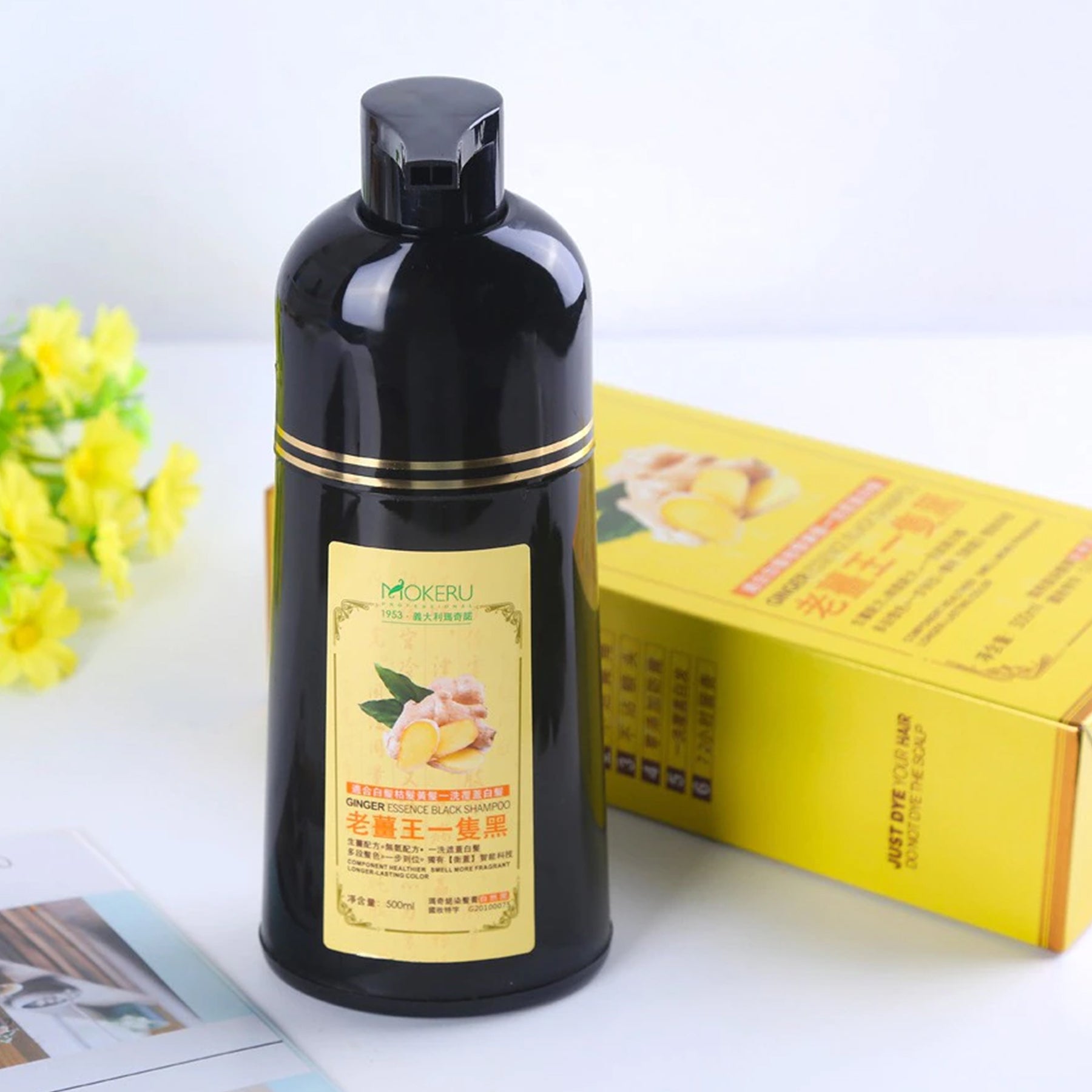 Mokeru Ginger Essence Hair Dye Shampoo (Black & Brown) 500ml 