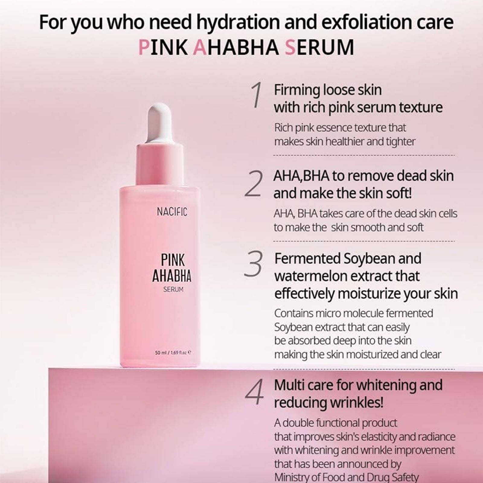 Nacific  Pink AHA BHA Serum - 50 ml