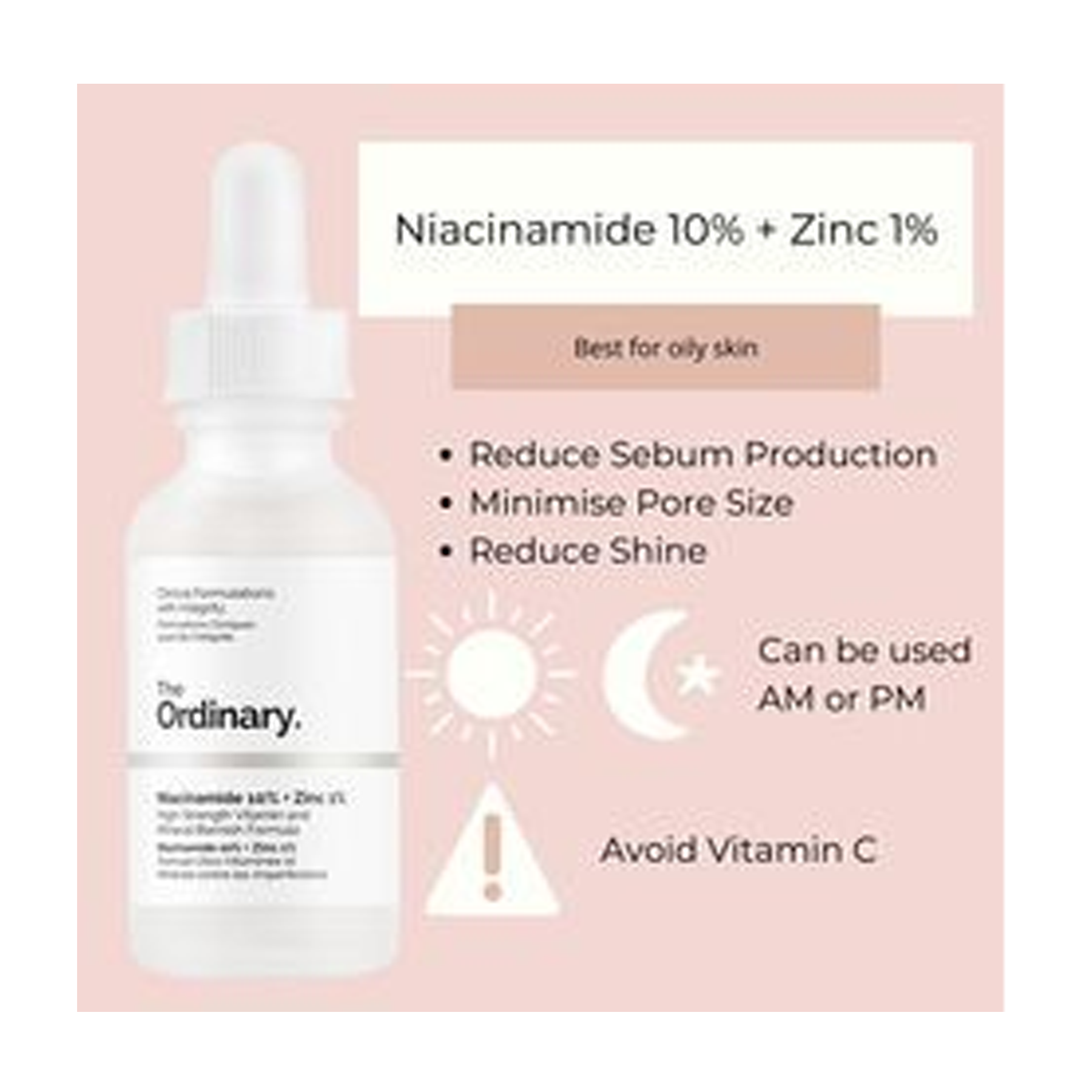 The Ordinary Niacinamide 10% + Zinc 1% Serum - 30ml - A bottle of niacinamide serum.