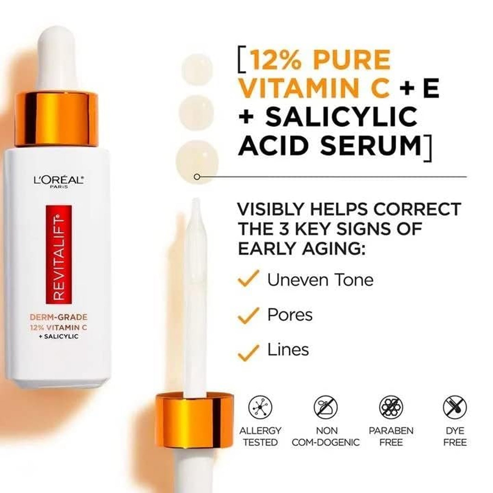 L'Oreal Paris Revitalift Derm Intensives Derm Grade 12% Vitamin C + E + Salicylic Serum - 30 ml